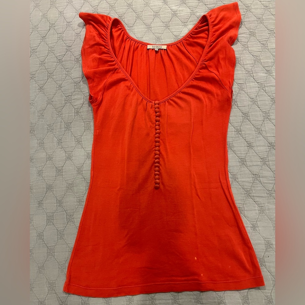 Bordeaux flutter sleeve 100% cotton 🍅-Red Blouse with Decorative Button Detail
